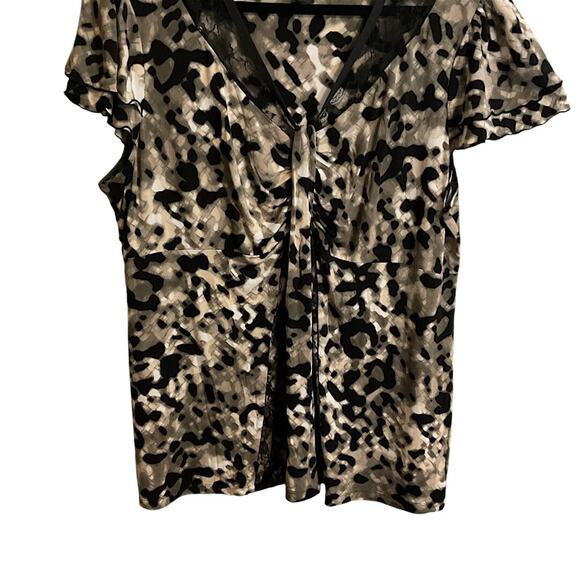 ALFANI Shirt Blouse Women's Plus 2XL Leopard Print Pleated Neck Tie Front Top - Picture 5 of 9